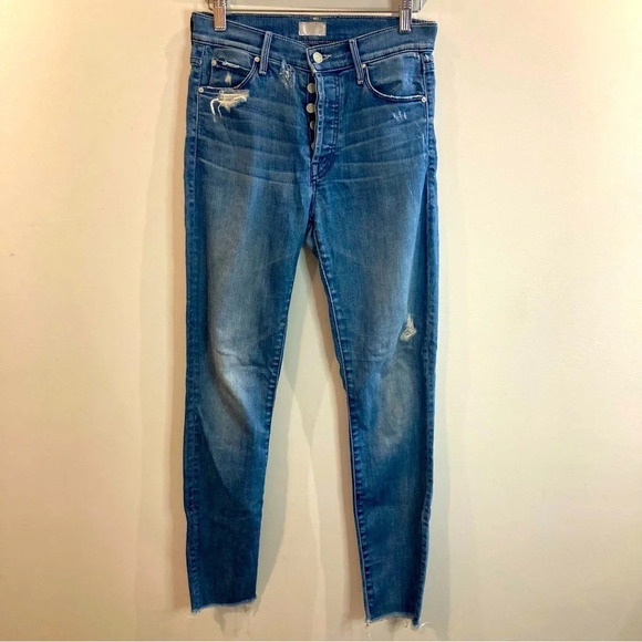 MOTHER Jeans Sz 25 The Stunner Ankle Graffiti Girl Distressed Buttonfly Jeans - Picture 2 of 15